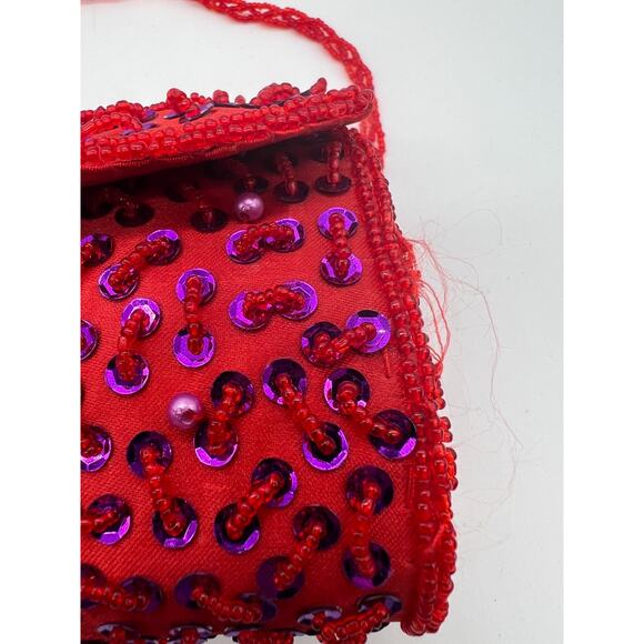 Evening Formal Wedding Red Purple Sequin Barrel Snap Purse Red Hat Ladies - Picture 8 of 9